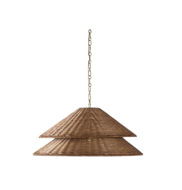 Halo Double Shade 18" Shallow Pendant - Soft Brass/Woven Shade