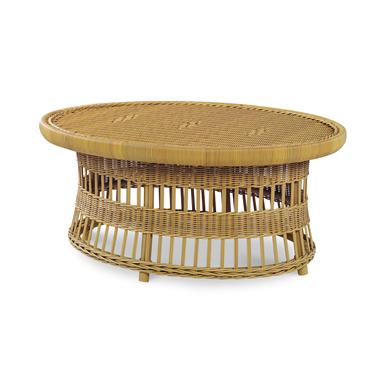 Mainland Wicker Oval Cocktail Table w/ tempered glass