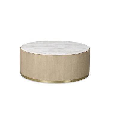 Carino Round Cocktail Table w/Marble Top - Sand Cerused