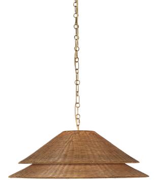 Halo Double Shade 30" Shallow Pendant - Soft Brass/Woven Shade