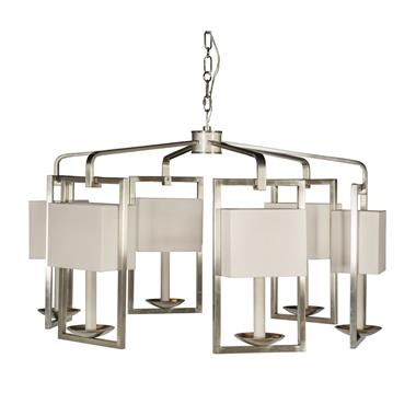 Nell Chandelier - Soft Nickel/Linen Shade