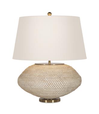 Kazan Table Lamp - Large - Plaster White Rattan/Linen Shade