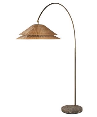 Halo Double 30" Shallow Shade Arc Floor Lamp - Soft Brass/Woven